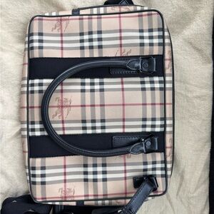 Burberry Tan and Black Checkered Briefcase